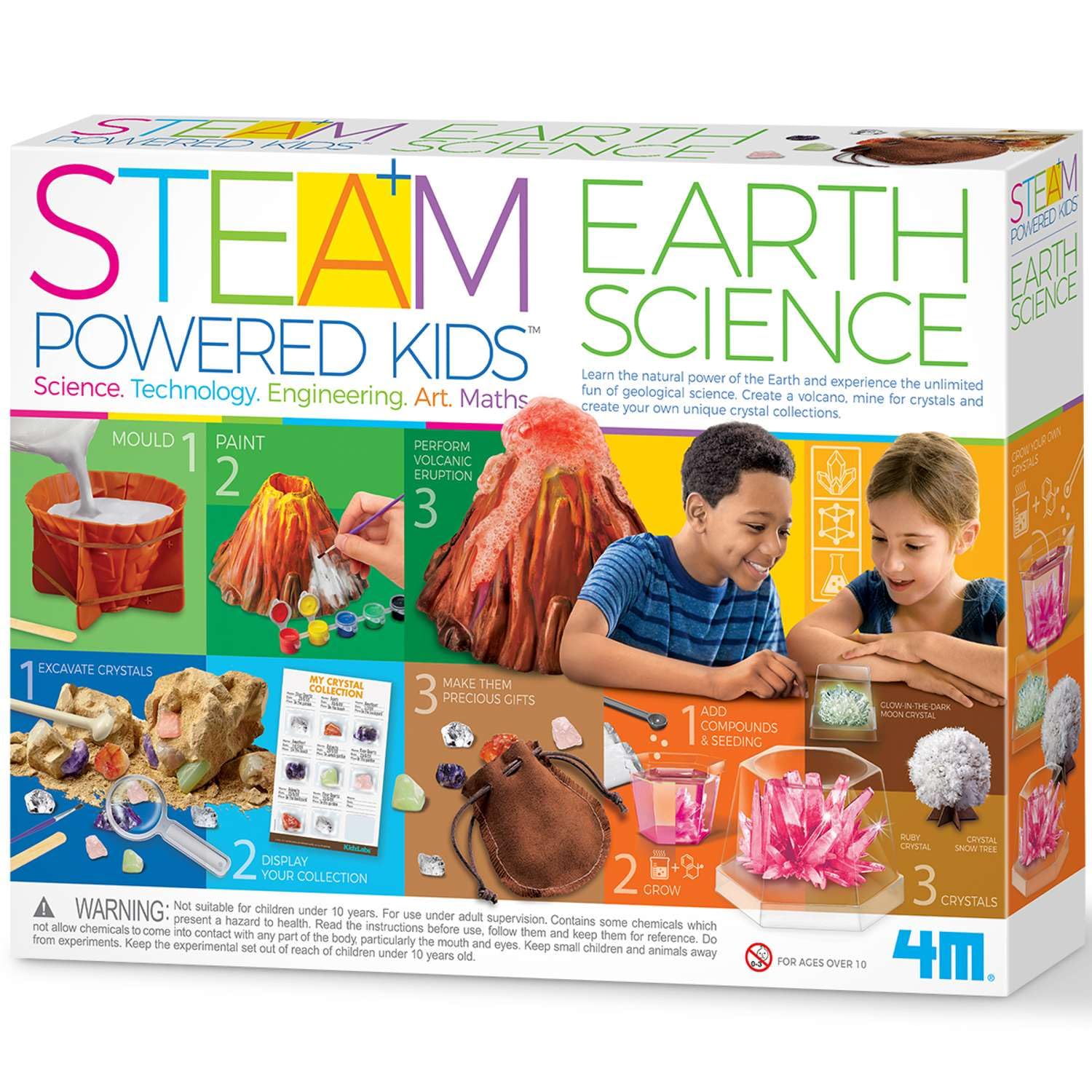 4M  Steam Earth Science  Educational Science Kits For Kids Ages 5+ With 5 Experiments: Volcano Eruption, Excavate Crystals, Cr