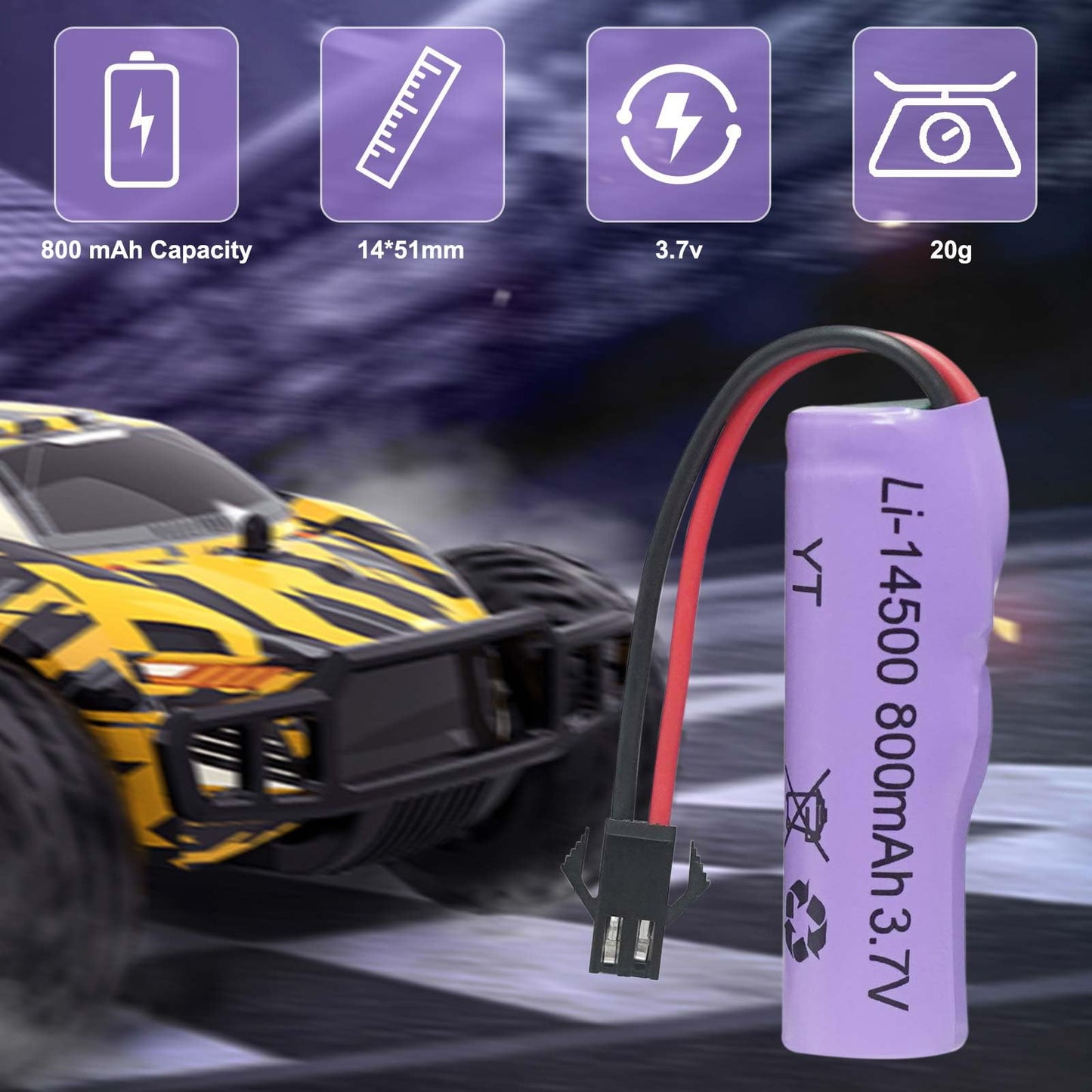 AODTOSIP 2 Pack 3.7V 800mah Li-ion Battery SM 2P Plug with USB Chargers, SM-2P Plug RC Rechargeable Battery for Double Sided RC