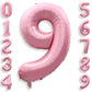 40 Inch Pink Number 9 Balloons, Large Balloon Number Foil Number Balloons, Light Pink 9th Foil Birthday Balloon for Girls 9th Bi
