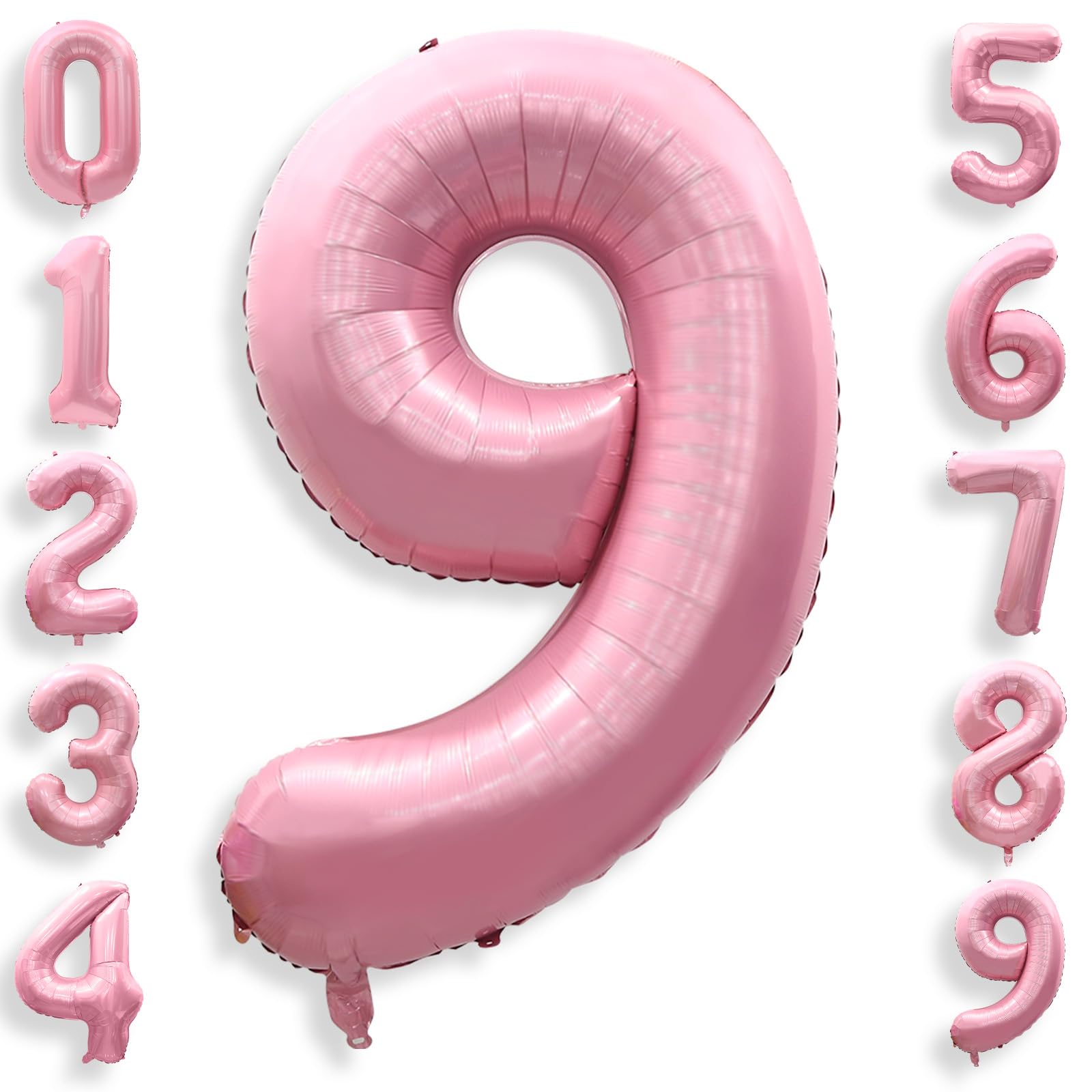40 Inch Pink Number 9 Balloons, Large Balloon Number Foil Number Balloons, Light Pink 9th Foil Birthday Balloon for Girls 9th Bi