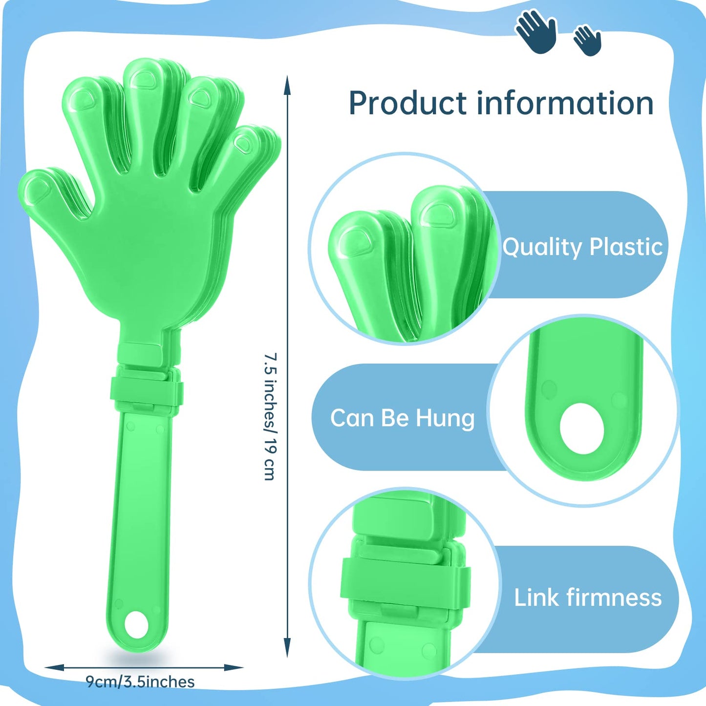 Zcysrlqin 12 Pcs Lime Green Hand Clappers 7.5 Inch Clappers Noisemakers Noise Makers Party Favors Plastic Clapper Sporting Event