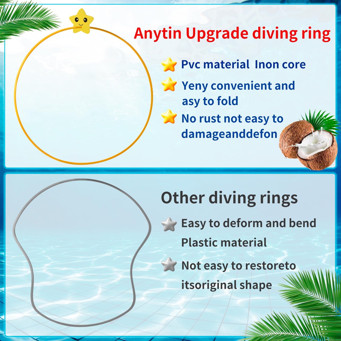 Anytin Pool Rings Diving Toys - 38Pcs Swimming Thru Pool Diving Game Toys,Pool Toys Or Kids Ages 4-8-12,With Diving Rings,Diving