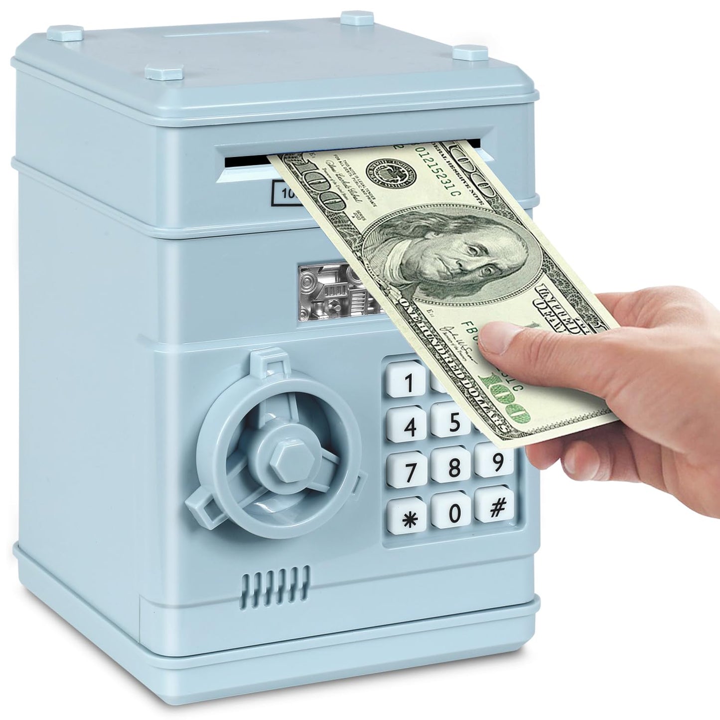 Setibre Piggy Bank, Electronic Atm Password Cash Coin Can Auto Scroll Paper Money Saving Box Toy Gift For Kids (Light Blue)