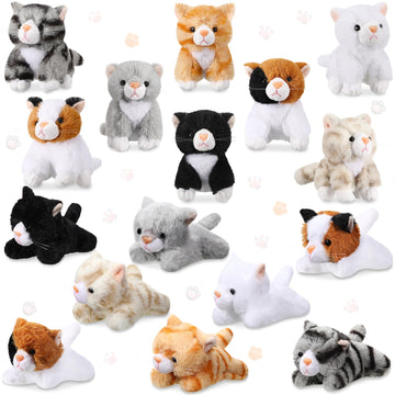 Leitee 16 Pcs Cat Stuffed Animals Bulk 5 Inch Kitten Plush Toy Assorted Cute Stuffed Cat Gift Small Fluffy Animal Toy For Classroom School Pet Birthday Party Favor Supplies(Lovely Style)