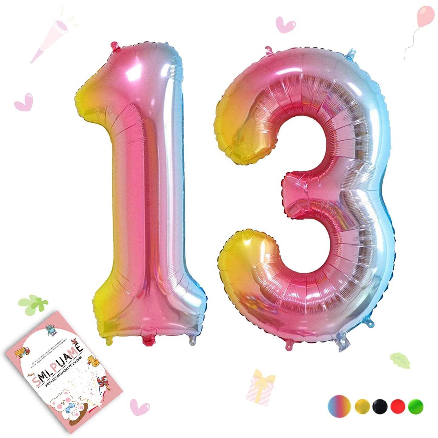 Smlpuame 40 Inch Number Balloons 0-9 Rainbow Gradient Large Number 13 Balloons, Digital Balloons For Birthday Party Celebration