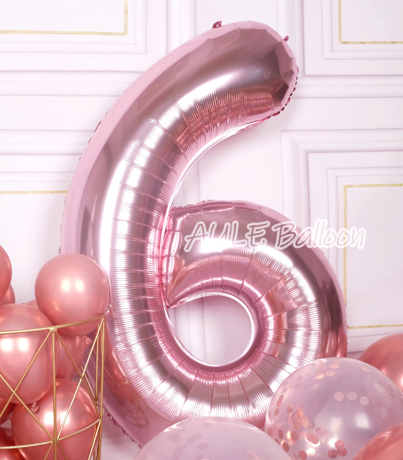 Aule 40 Inch Big Rose Gold 6 Balloon Number Large Foil Helium Number Balloons 0-9 Jumbo Giant Happy 6Th Birthday Party Decoratio