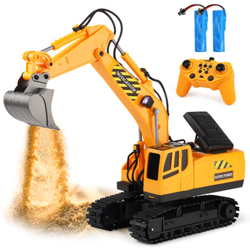 GILI RC Excavator Toy, Remote Control Hydraulic Toy Car for 4, 5, 6, 7, 8 Year Old Boys Girls, Construction Tractor Vehicle, Rec