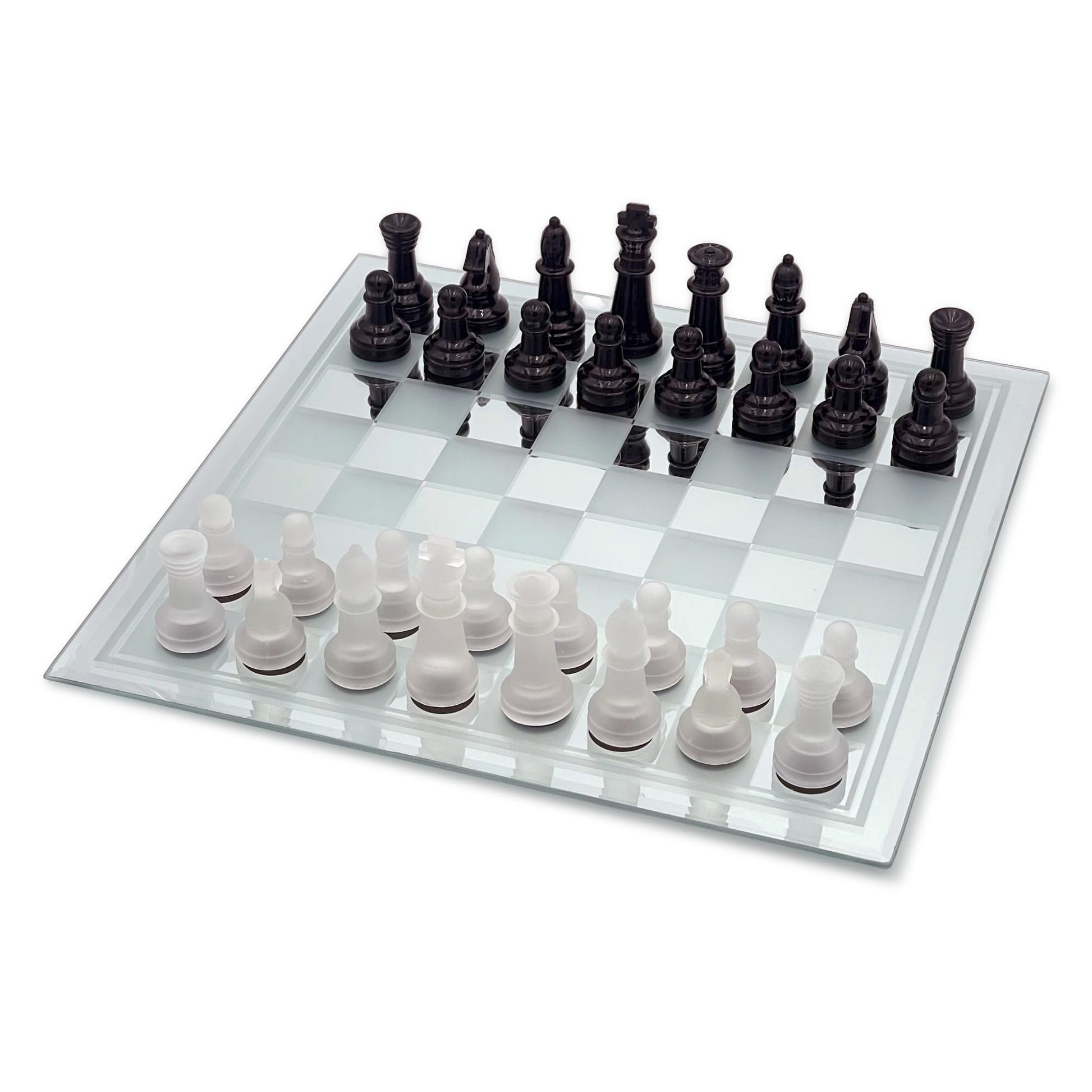Avant-Garde Black Frosted Glass Chess Set With Mirror Board
