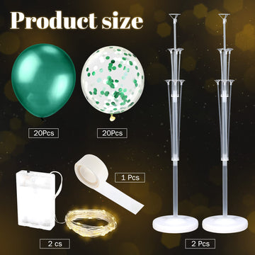 2 Sets Floor Balloon Column Stand Kit With Led Lights 40 Pcs Balloons, Balloon Holder Centerpieces Balloon Tower Stand For Baby Shower Birthday Bridal Wedding Party (Green)
