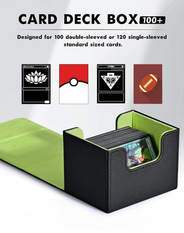 Zlca Card Deck Box For Trading Cards, Mtg Commander Deck Box Holds 120+ Single Sleeved Cards, Leather Magnetic Card Storage Box Fits For Tcg Ccg Magic Cards (Black& Green)