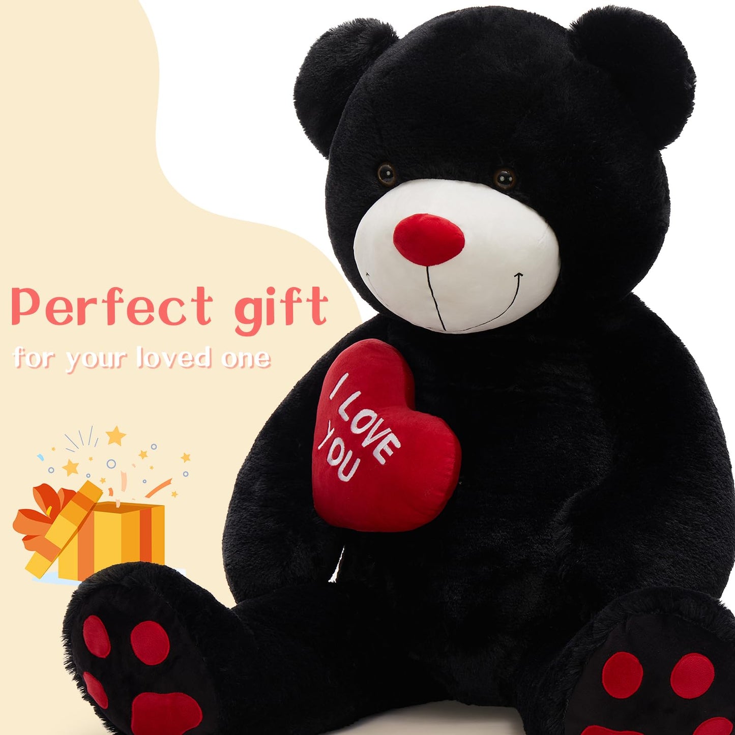 Beniny 4.3 Feet Giant Teddy Bear Stuffed Animal, 52'' Big Teddy Bear With Heart, Large Black Stuffed Bear Plush Toys For Kids, I