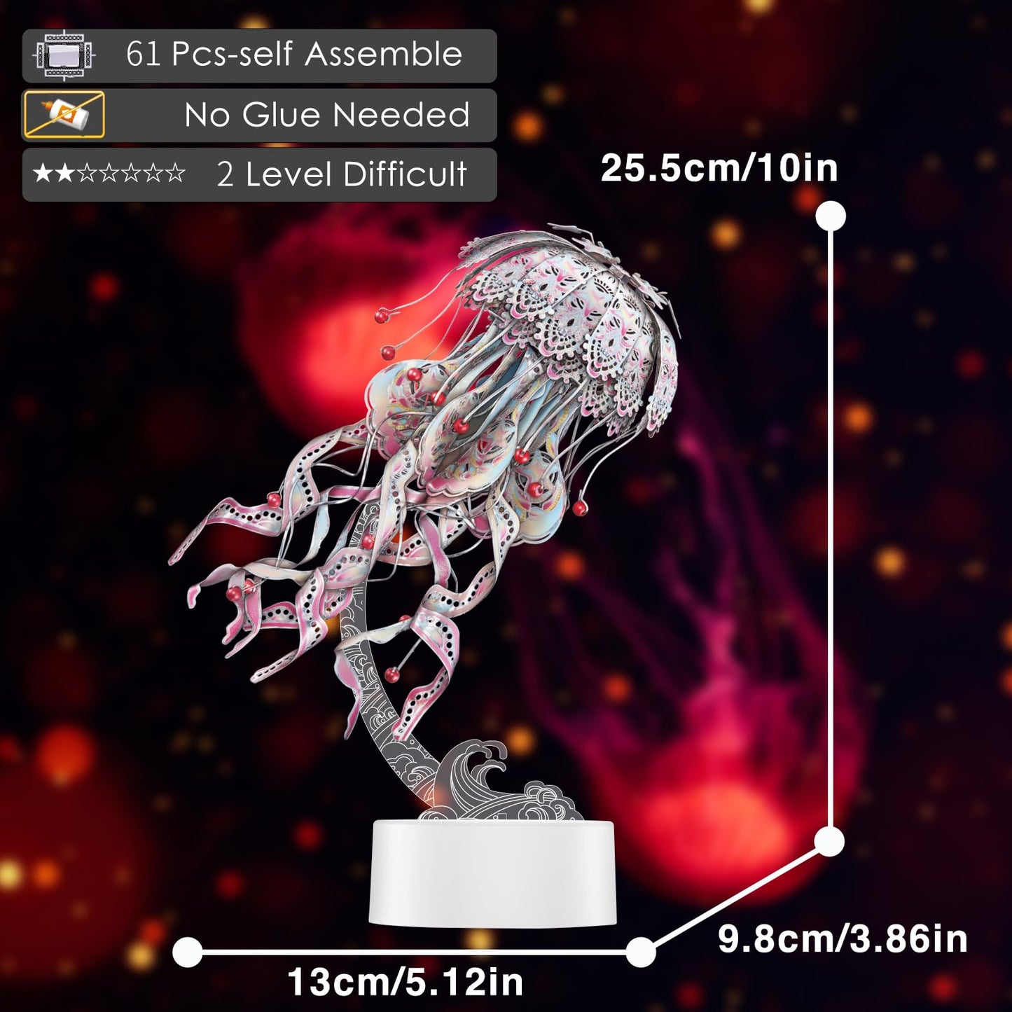 Piececool 3D Puzzles For Adults - Jellyfish 3D Metal Model Building Kits, Marine Organism Night Light With Usb Plug, Diy Arts & Crafts Kits, Best Birthday Gifts