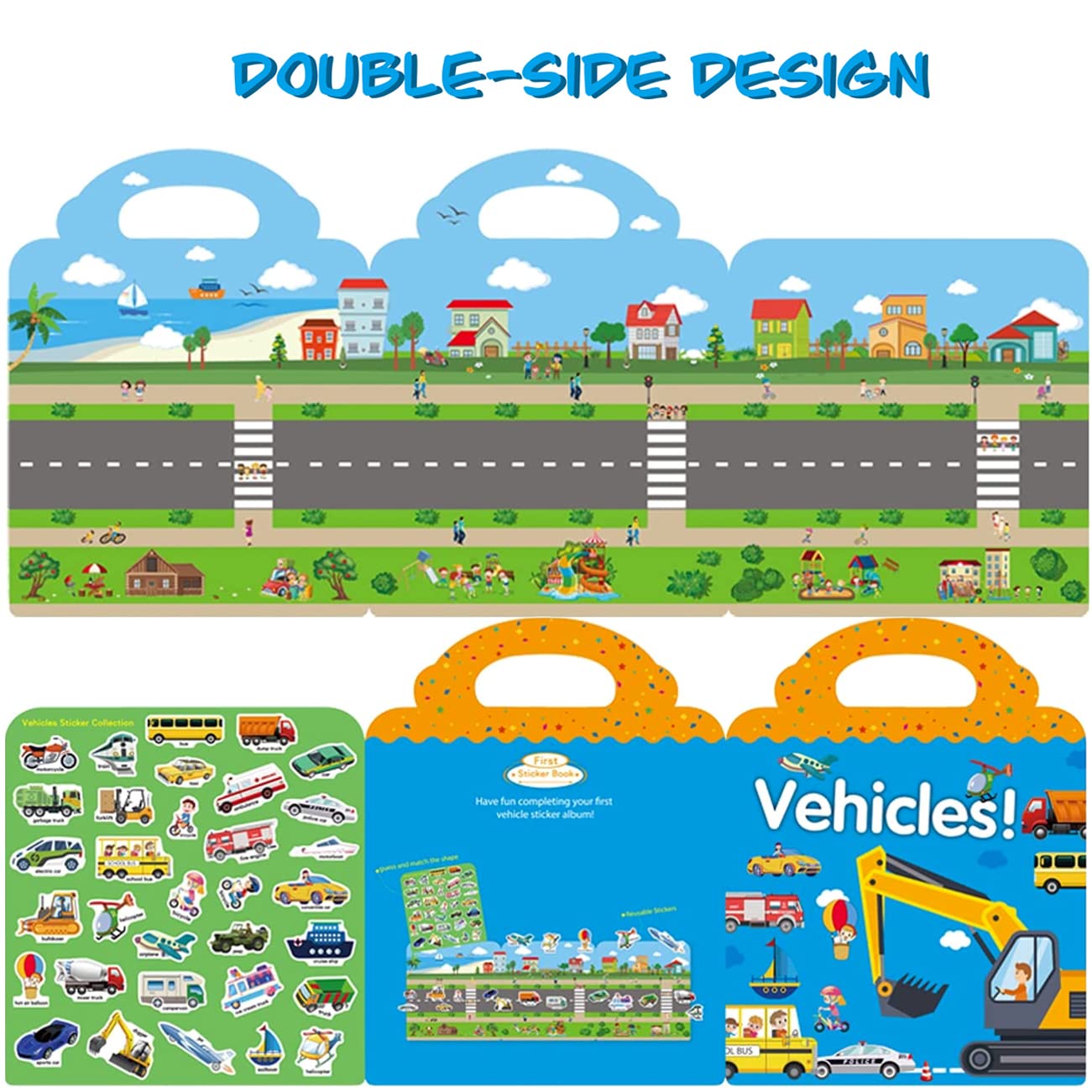 Ruson Reusable Sticker Book For Kids, 4 Sets Educational Learning Toys Travel Stickers Activity Books For Toddler Girls Boys Age 3+ Birthday Gifts - Vehicle, Space, Dinosaur & Animals
