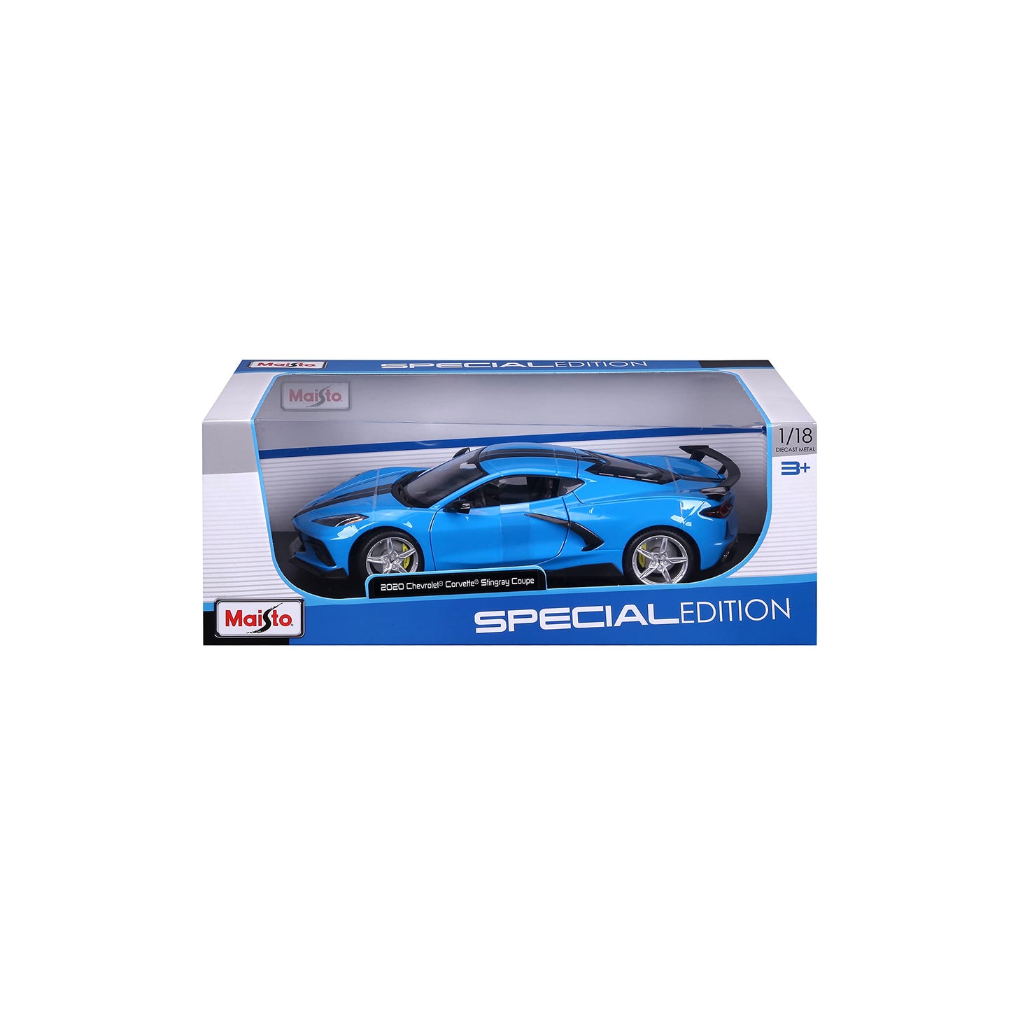 Maisto 1:18 Scale Model - 2020 Chev Corvette Stingray Z51, High-Wing, Blue, Plastic, Model 31455-00000063