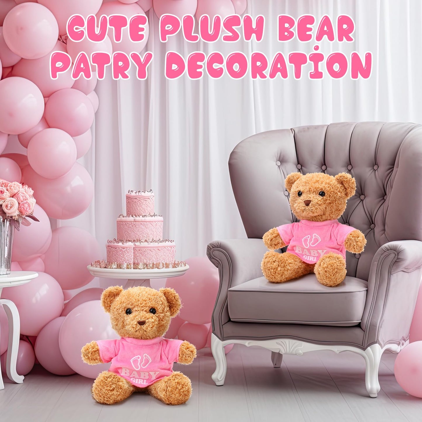 Silipull 6 Pcs Baby Shower Bear Bulk 12 Inch Stuffed Animal Bear Cute T Shirt Plush Toy Gift Fluffy Decorations For Shower Birth