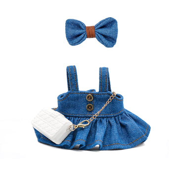 LYBHYQTII Doll Clothes for 17cm Dolls Cute Style enhanced Handmade Outfit 3 Piece Set Including a Denim Bow  Dress and Bag - Dolls Clothes Accessories for Play & Display - No Doll (Blue)