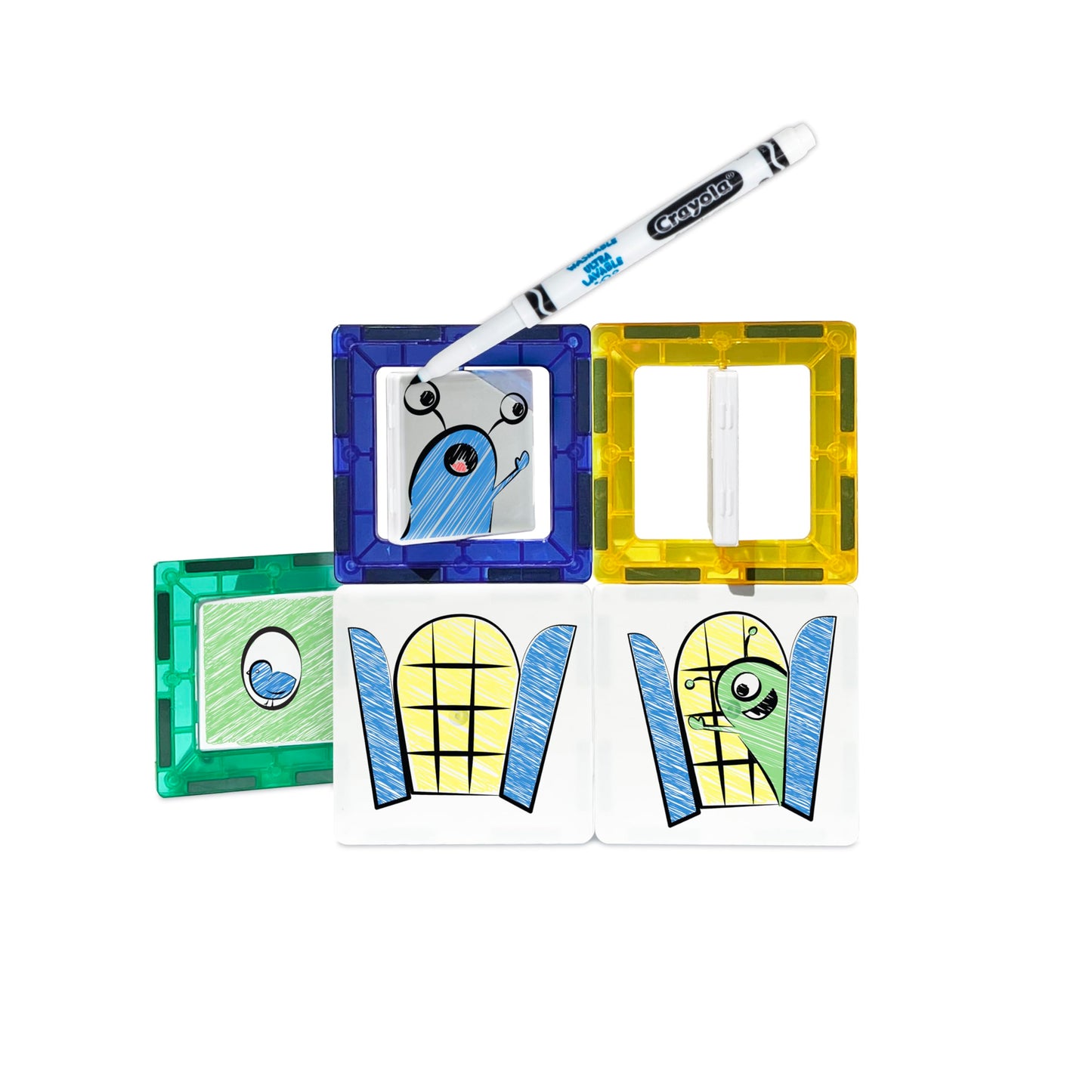 Createon Crayola Doodle Magnetic Tiles Building Set For Kids, Magnetic Kids’ Building Toys, Stem & Montessori Arts & Creativity Toys For Boys And Girls Ages 3+, 24-Piece Set