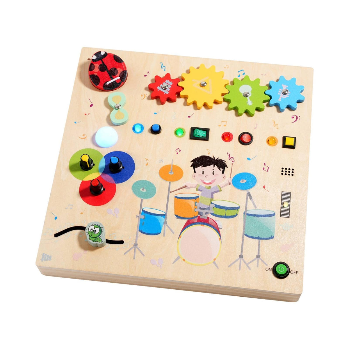 Merishopp Led Busy Board Electrical Switch Play Wooden Busy Board Fine Movement Skills Learning Toy For Toddlers, Preschoolers, 