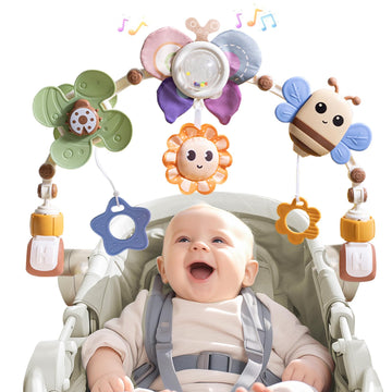 Qesfir Adjustable Baby Stroller Arch Toys - Car Seat Toys Play Arch Crib Bassinet Toy Activity Arch With Fascinating Toy For Sti