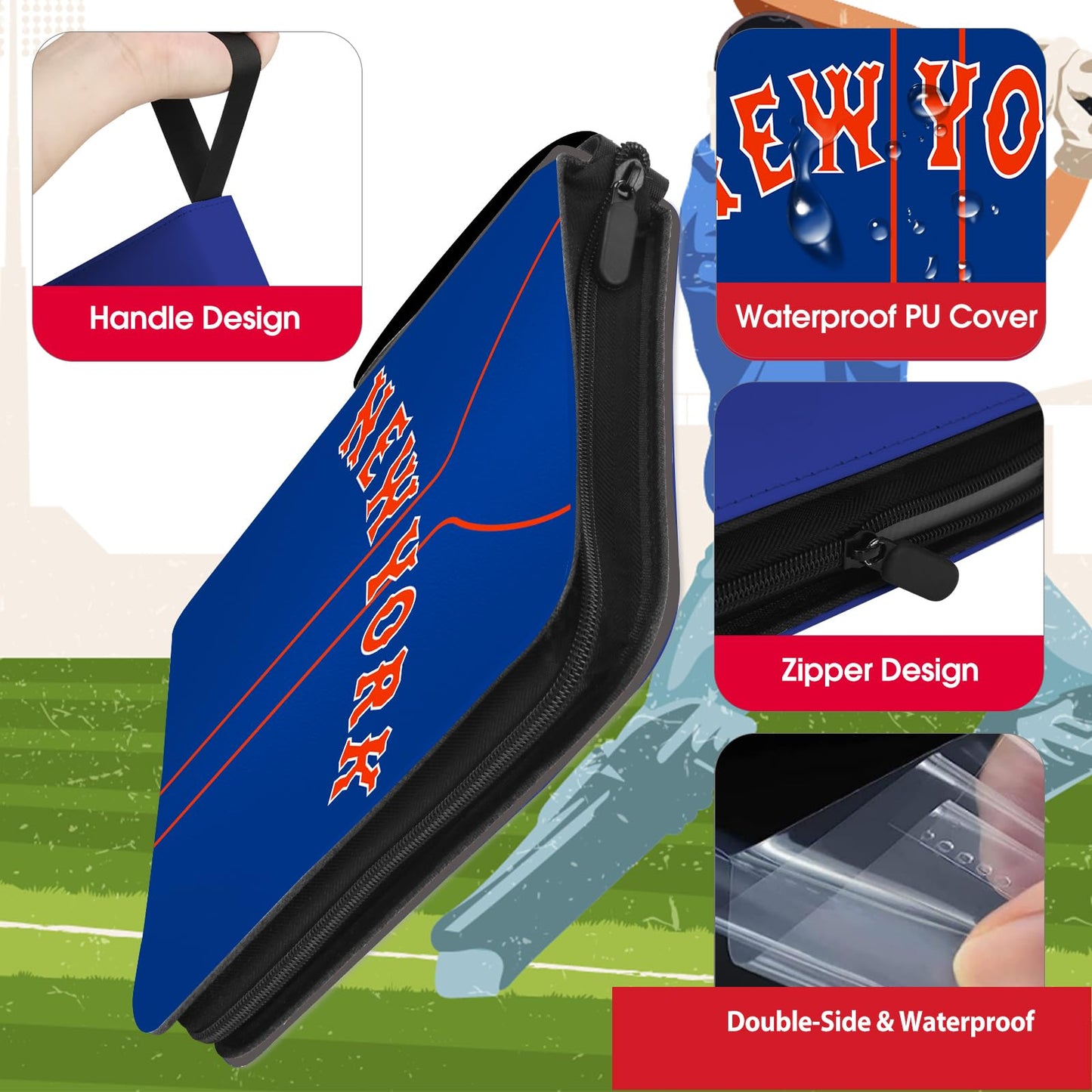 KivolFun Baseball Card Binder 900 Pocket - New York Blue Trading Card Holder, 3 Ring Storage Album for Collectors