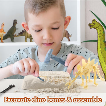 Dinosaur Sensory Bin For Toddler Sensory Toys,Two Sandboxes Sensory Bin Filler With Pom-Pom Volcano Dinosaurs Fossil Dig, Stem P