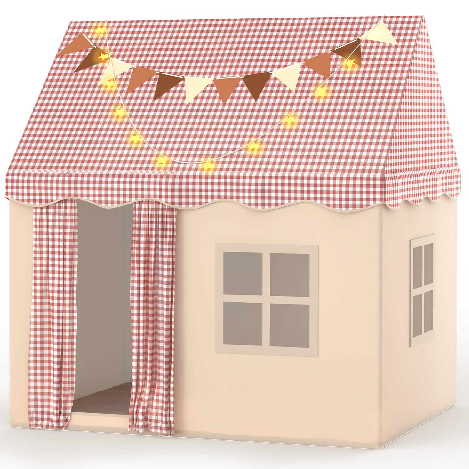 Eaglestone Kids Play Tent Indoor, Toddler Princess Bed Tent With Padded Mat, Led Star Lights & 2 Windows, Outdoor Playhouse Kid