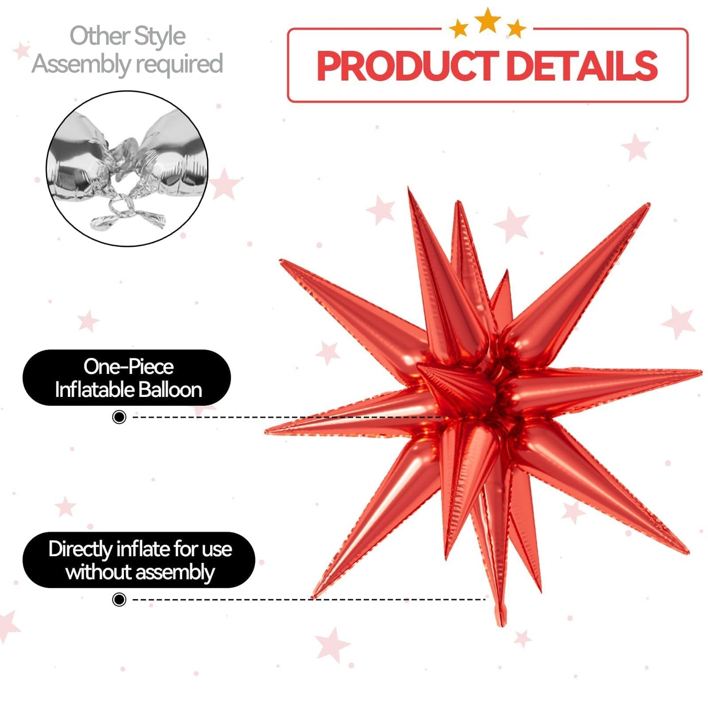 6PCS Star Balloons, 22Inch Large Black Red Silver Star Balloon Foil Balloons for Birthday Graduation Wedding Anniversary Party B