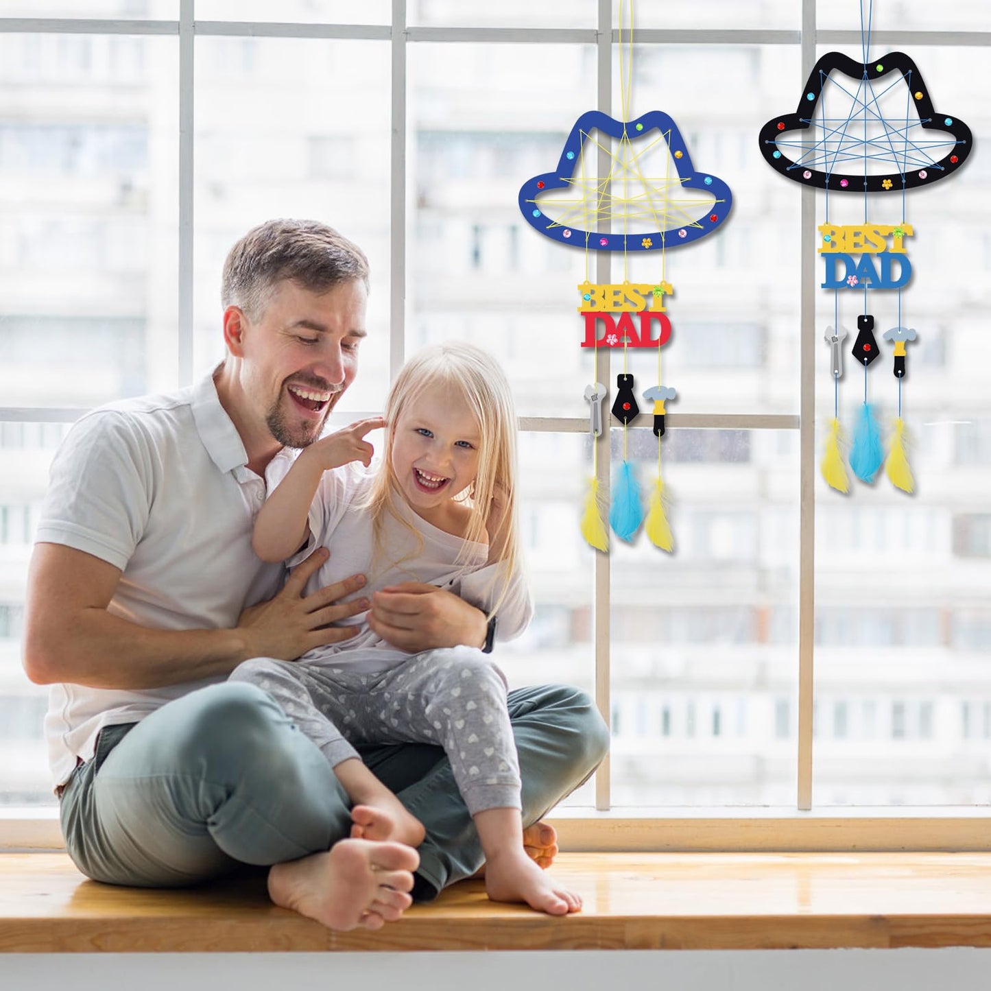 Fennoral 6 Pack Dad Dream Catcher Craft Kit For Kids Paint You Own Father'S Day Dreamcatcher Diy Coloring Wooden Art And Craft F