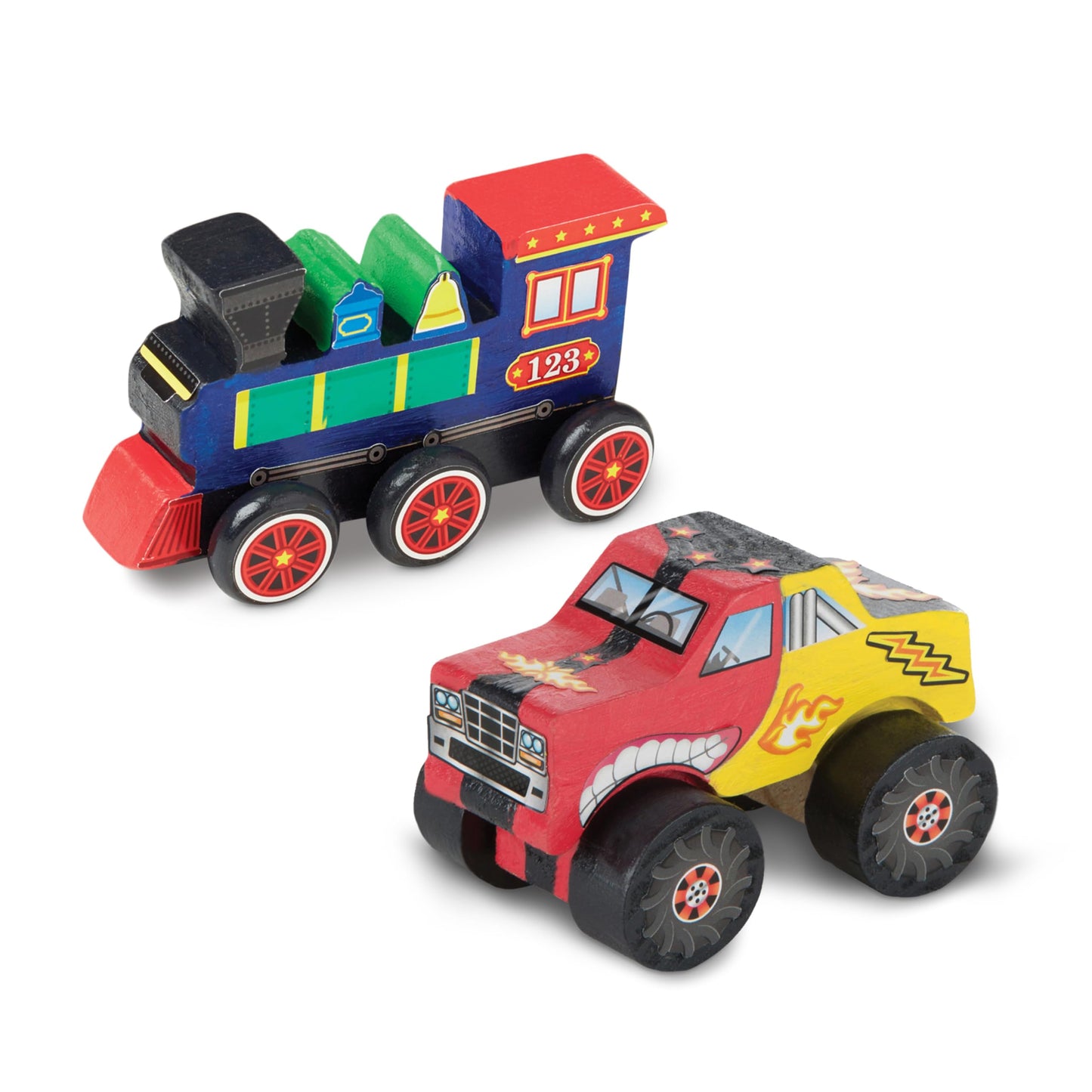 Melissa & Doug Created by Me! Paint & Decorate Your Own Wooden Vehicles Craft Kit For Kids 2 Pack - Monster Truck, Train