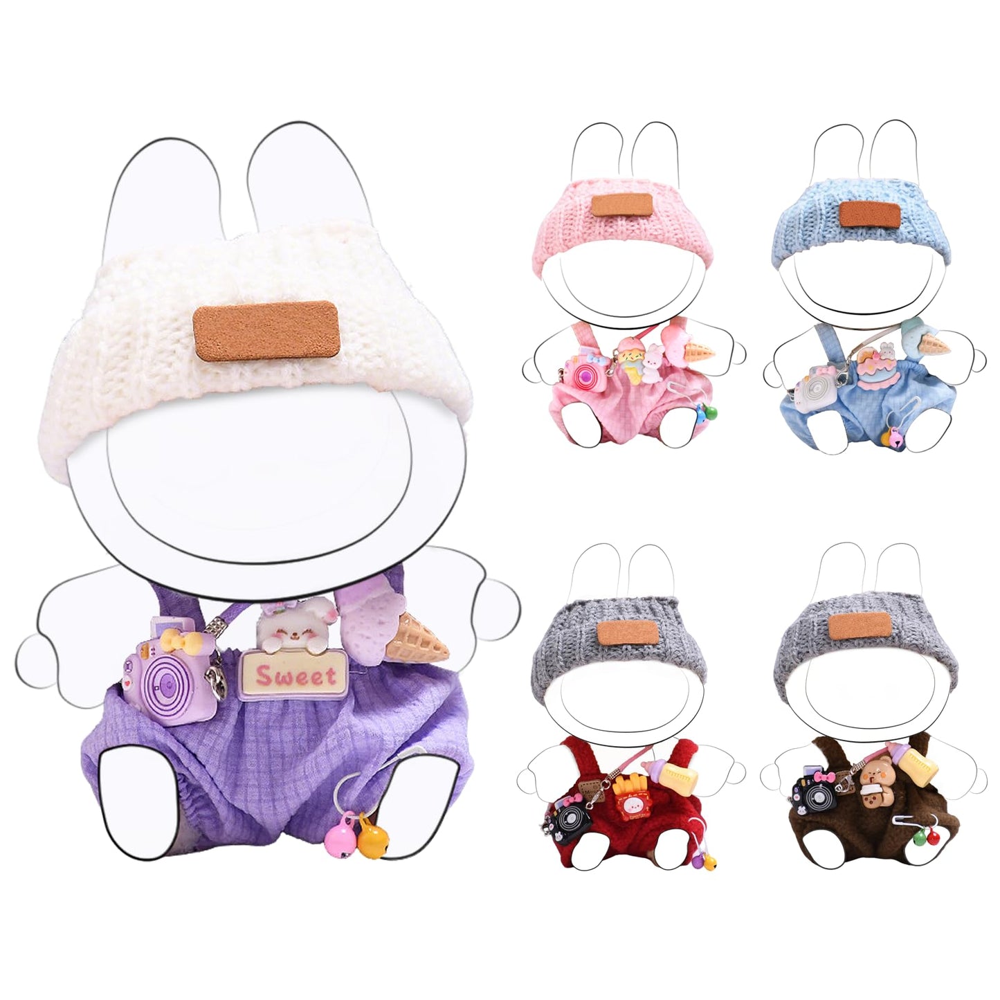 17cm Doll Clothes Set (no Doll) - enhanced Fashion Dresses with Accessories  3 Piece Set(Hat+Jumpsuit+Small Camera)  Cute Clothes for Dress up Unique Style (Purple)