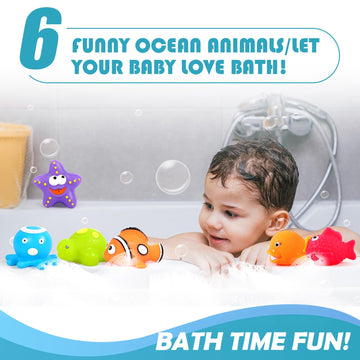 Bath Toys For Kids Ages 1-3, No Hole Ocean Sea Animal Pool Toys, Baby Toddler Bathtub Floating Toy Water Party Decoration Gifts
