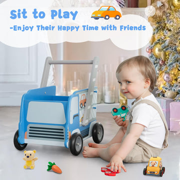 Labebe Baby Wooden Learning Walker, 2-In-1 Toddler Push & Pull Toys Stroller Pushing Walker, Infant Sit To Stand Wood Walker Wag