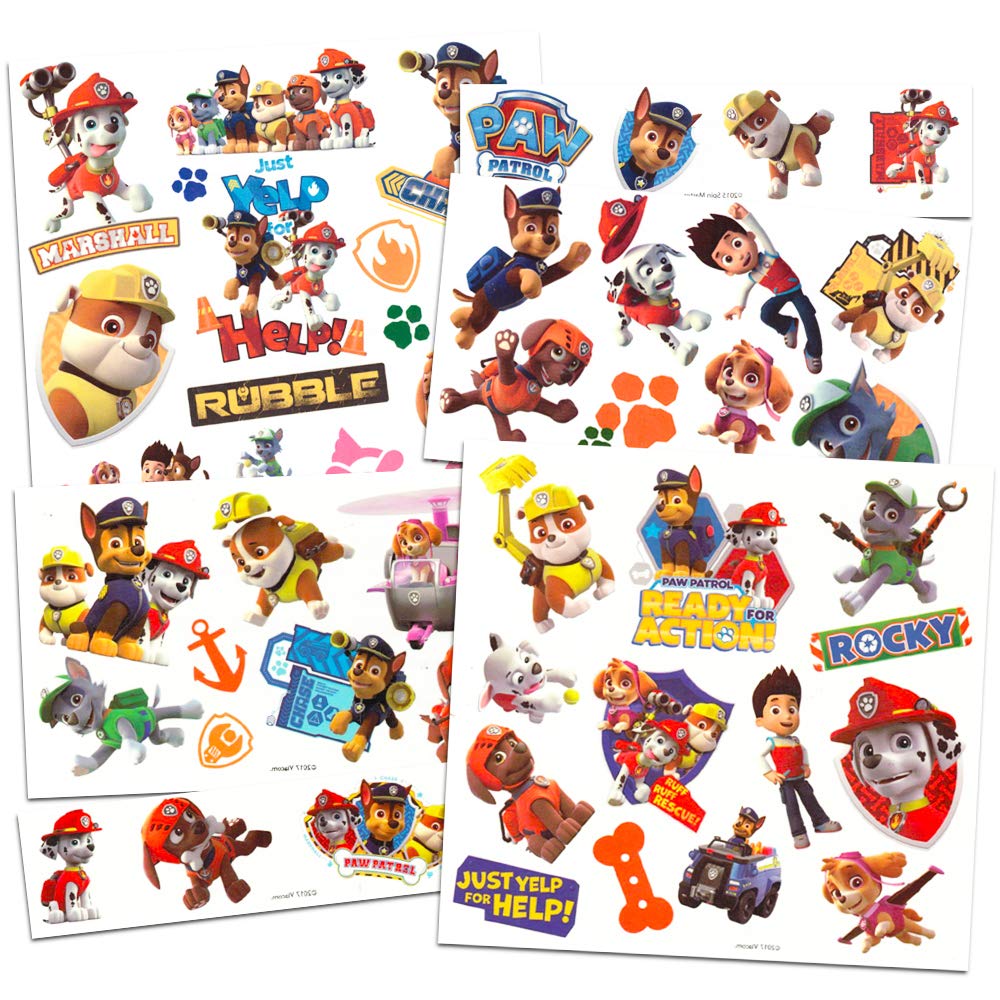 Paw Patrol Tattoo Costume Set - Bundle of 100 Temporary Tattoos Featuring Chase, Marshall, Rocky, Zuma, Skye and Rubble | Pup Pa