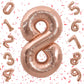 Flyloons 8 number Rose Gold Foil Balloon 16 inch Size Birthday Decoration Items | 8th Year Balloons | Eight