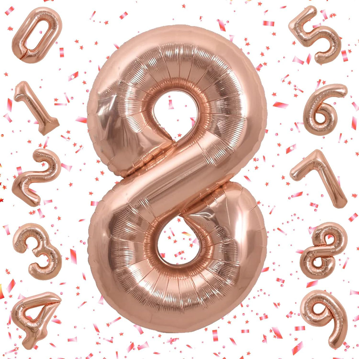 Flyloons 8 number Rose Gold Foil Balloon 16 inch Size Birthday Decoration Items | 8th Year Balloons | Eight
