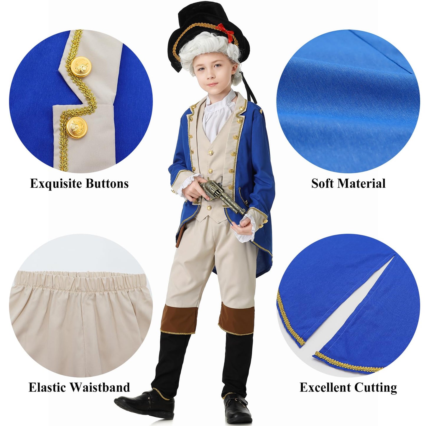 Aicoaub George Washington Costume Boys Colonial Patriot Revolutionary War Founding Father Hamilton Costume Kids Boys