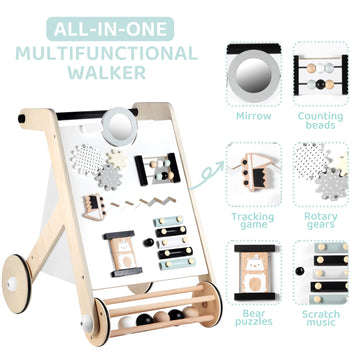 Beright Wooden Baby Walker With Roller, Push And Pull Learning Activity Walker, Multi-Functional Kids’ Activity Toy, Multiple Activities Center, Develops Motor Skills & Stimulates Creativity, Natural