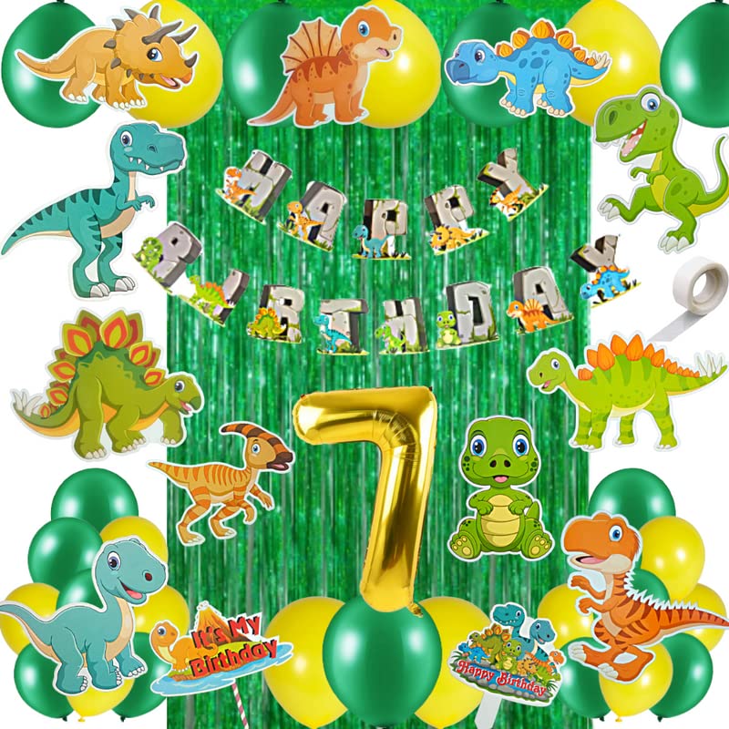 Fi  Flick In 50 Pcs 7Th Birthday Jungle Theme Decoration For Boys Dinosaur Safari Animals Curtain Cutouts Dino Animal Banner 7T