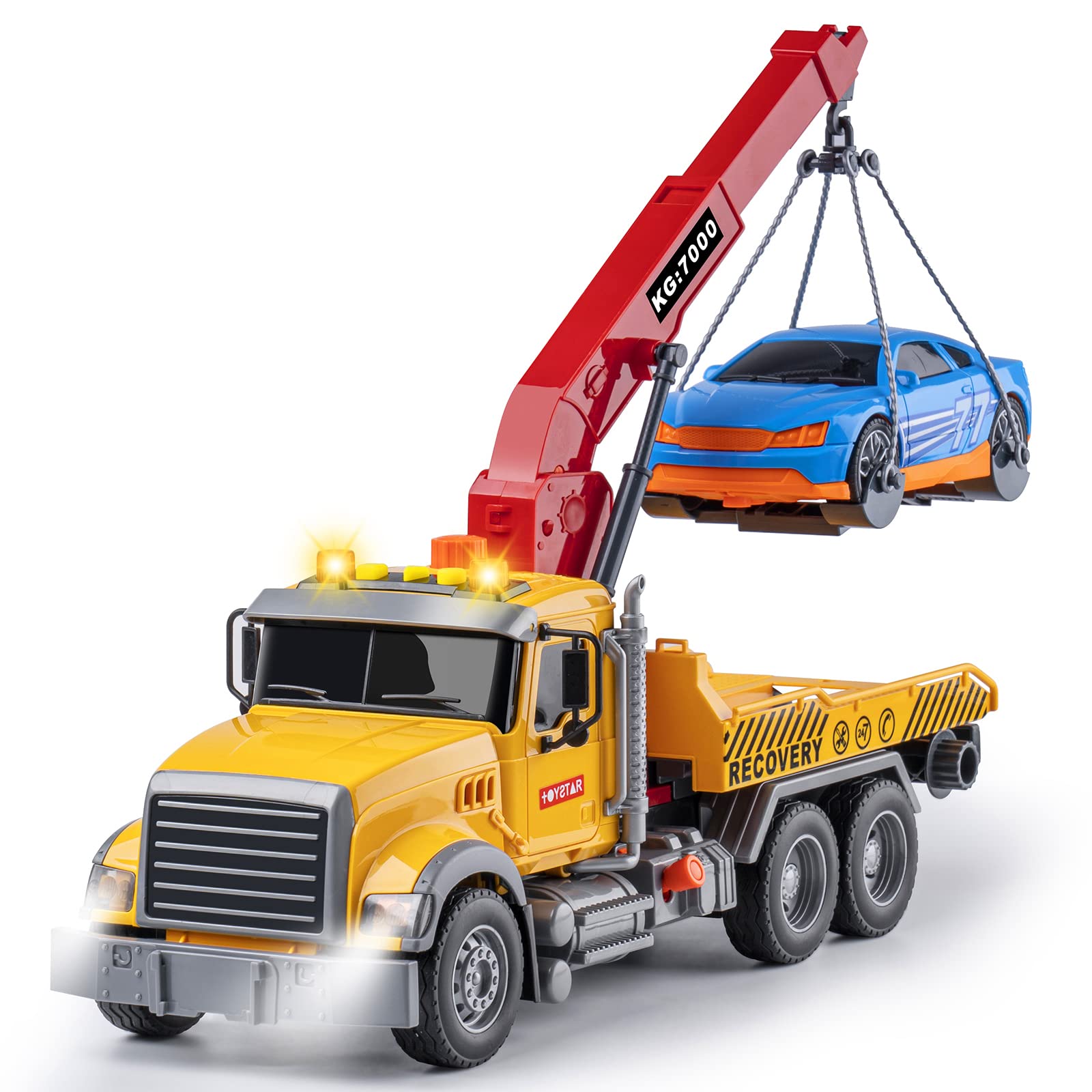 haomsj Big Cement Mixer Toy Truck with Lights Sounds and Working Parts, Friction Powered Push & Go Construction Vehicles for Tod