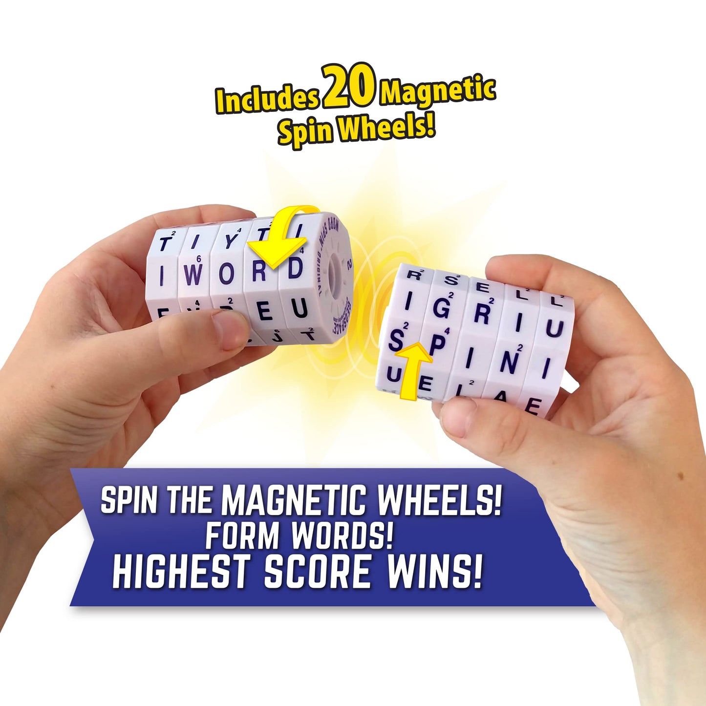 Geospace Word Spin Deluxe Family Edition for mature-themeds & Kids - The Award Winning Magnetic Word Game with 20 Magnetic Spin Wheels  Timer & Score Pad - Birthday Parties & Game Night Fun!