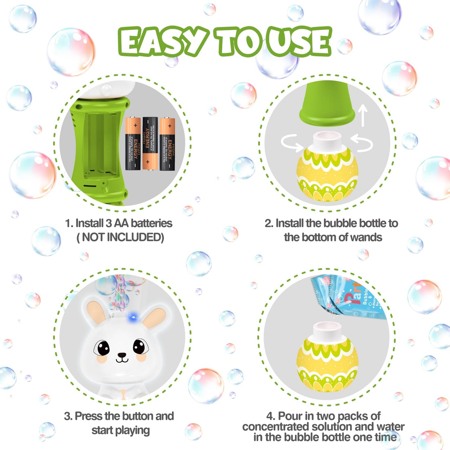 Springflower Easter Bubble Wand, Bubble Maker With Led Light-Up Effect For Kids, Bubble Toy For Easter Party Favor Supplies, Eas