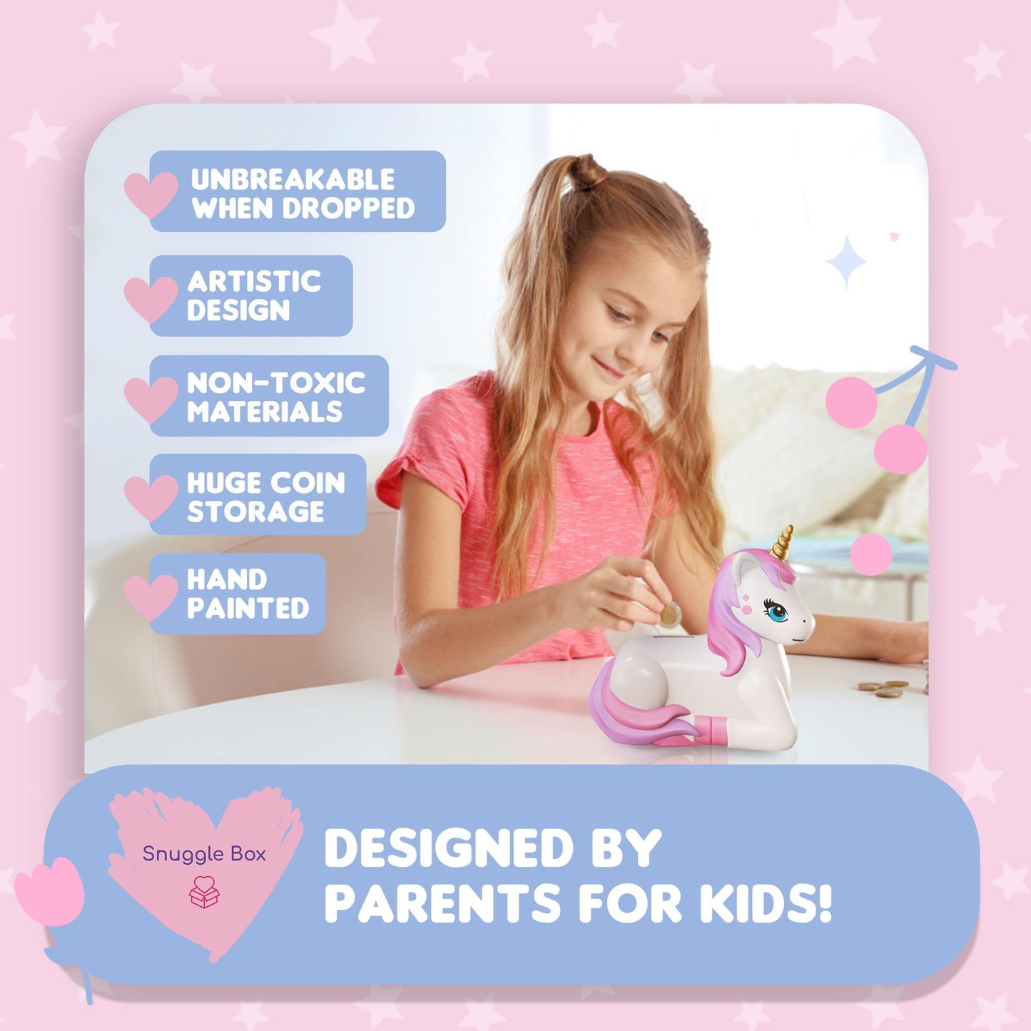 Snuggle Box Unicorn Piggy Bank For Girls | Kids Piggy Bank For Girls - Durable Plastic Girls Piggy Bank Girls Can Play With Incl