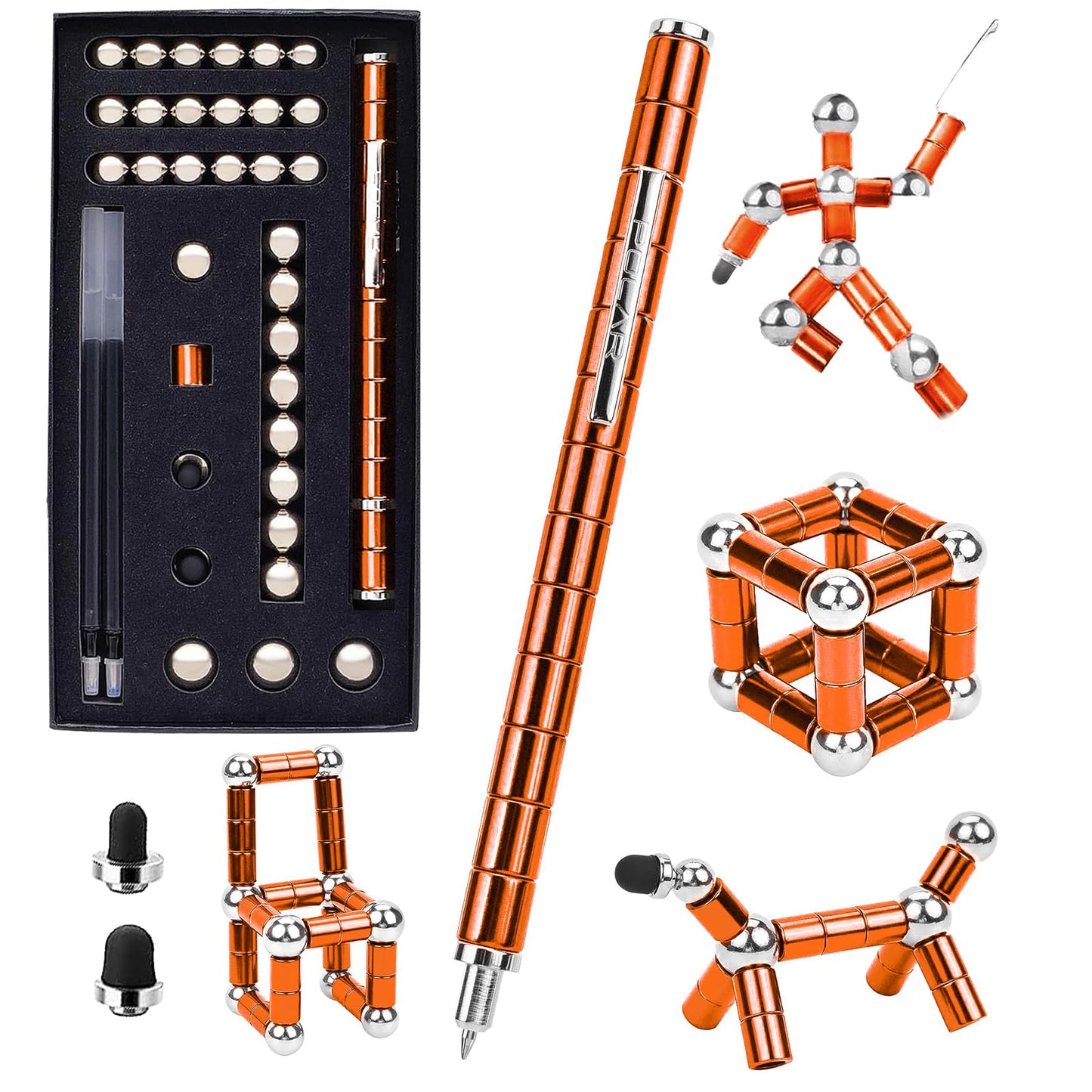 Wqwquu Fidget Pen,Magnetic Pen, Decompression Magnetic Toy Pen,Magnet Pen Fidget Toy Relieve Pressure Novel Toy Gift For Kids Or Friends! (Big Orange)