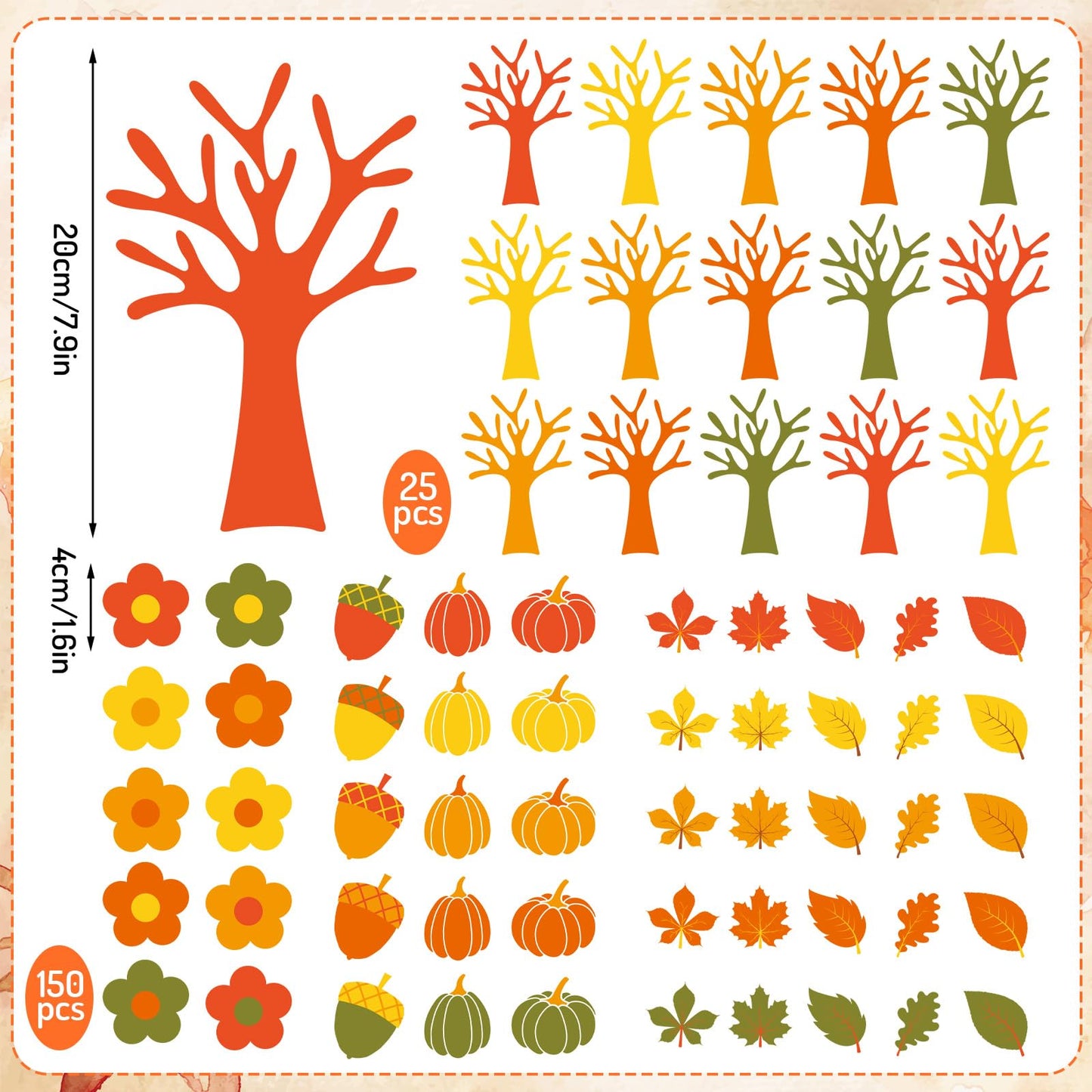 Whaline 25 Pack Thanksgiving Foam Tree Sticker Craft for Kids Self-Adhesive Leaf Pumpkin Acorn Sticker Art Project Make Your Own