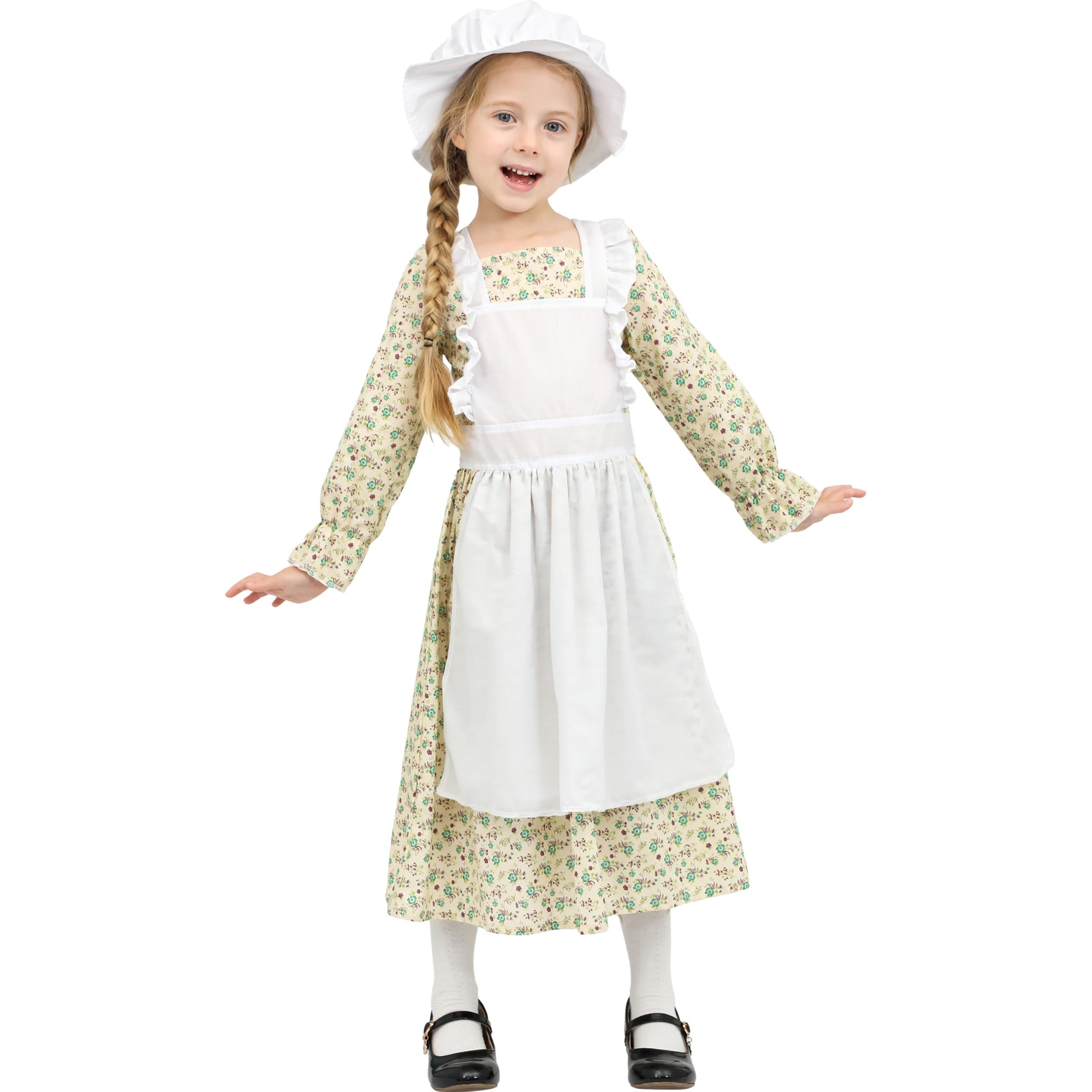 Lingway Toys Girls Pioneer Costume,Floral Colonial Prairie Dress for Girls with Apron and Bonnet 8-10