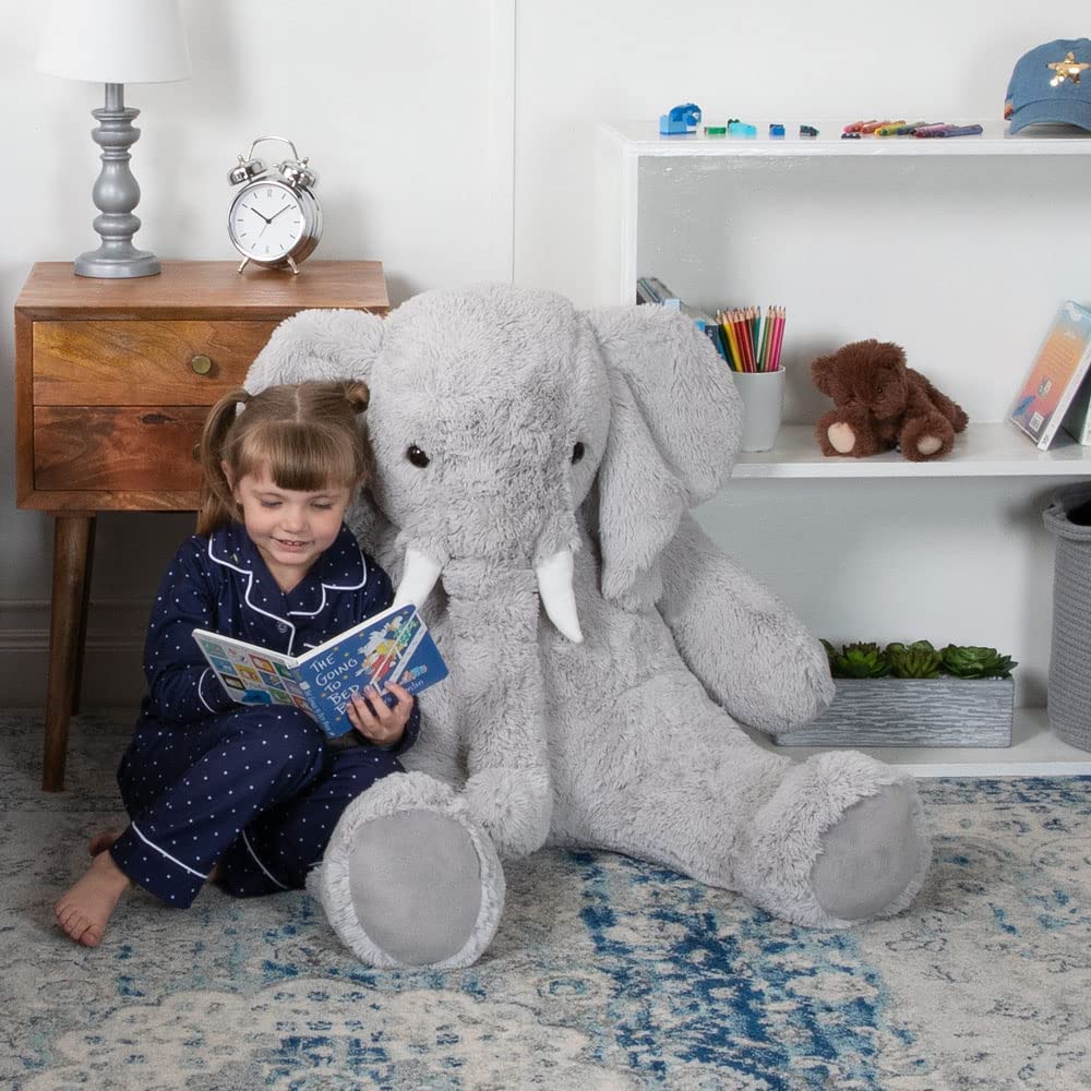 Vermont Teddy Bear 4 Foot Giant Elephant Plush - Grey Cuddle Collection Stuffed Animal, Model VTB-KT00694, Perfect for All Ages