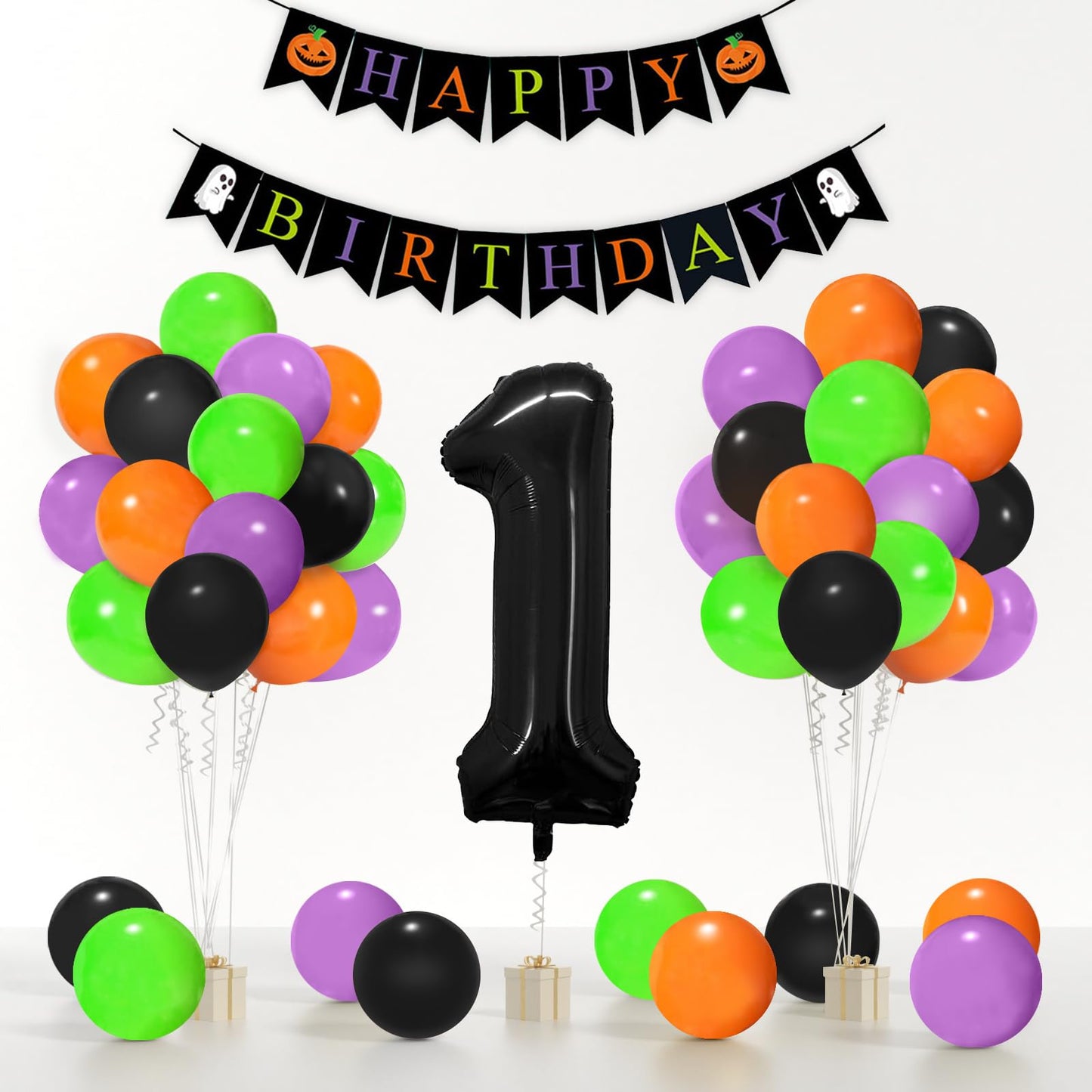 Halloween 1St Birthday Decorations For Boys /Girls-Black Orange Purple Green Halloween Balloons With 40Inch Black 1 Balloon And