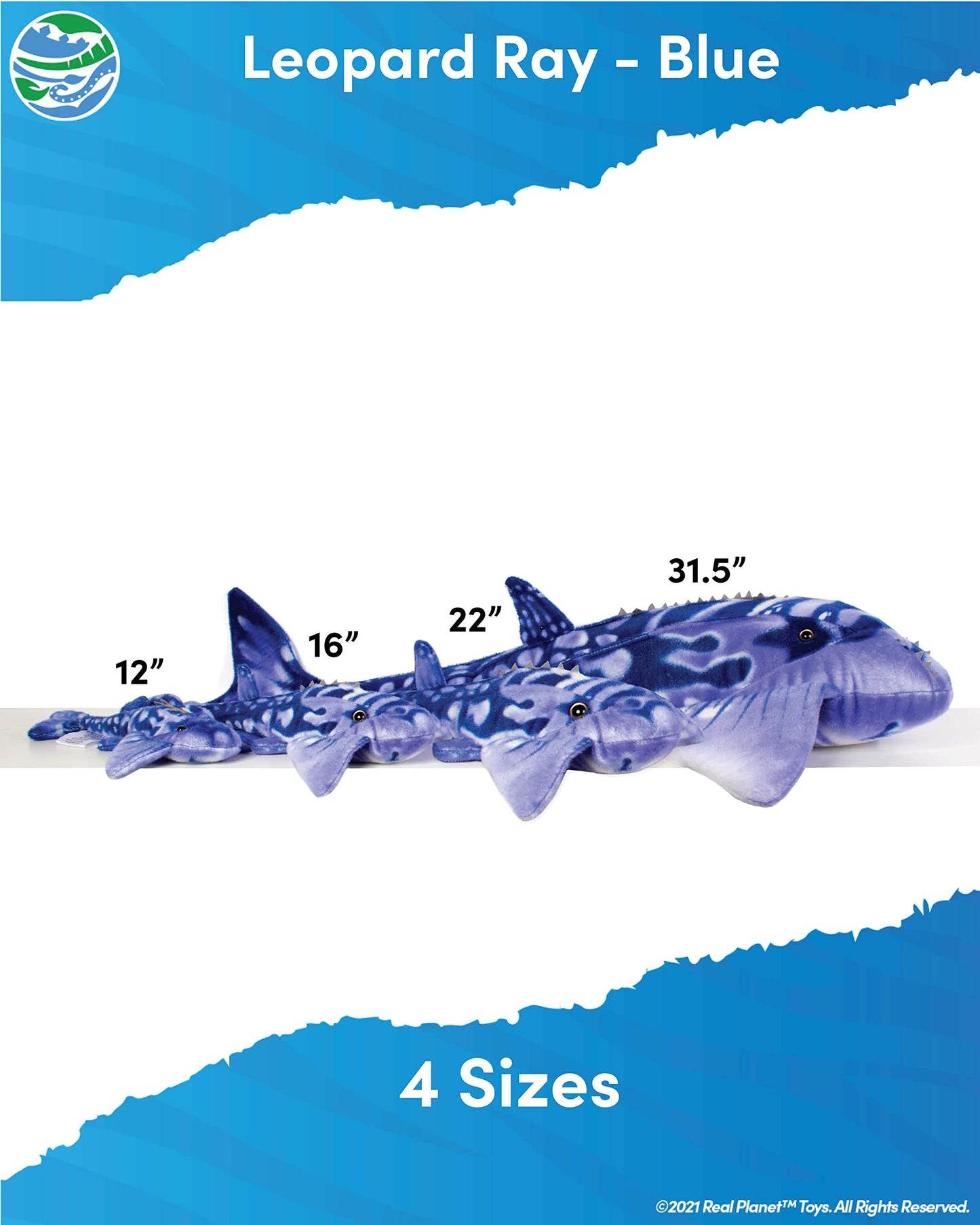 Real Planet Whale Plush Toy - Realistic Stuffed Animal Gift For Kids All Ages, Ocean Marine Creature Plushie, Christmas Birthday Gifts (Leopard Ray, 12')