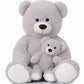 Morismos Mom And Baby Giant Teddy Bear, 39Inch Large Teddy Bears Stuffed Animal Plush For Baby Shower, Gray