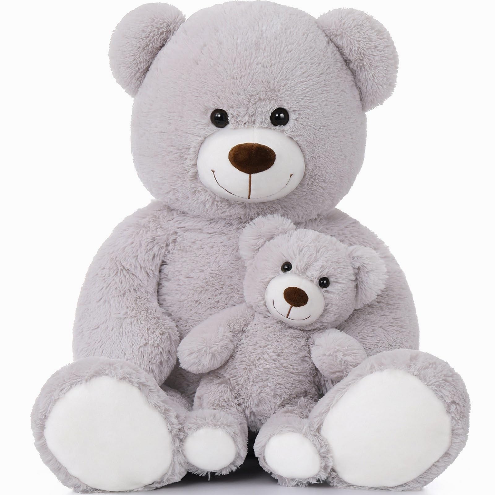 Morismos Mom And Baby Giant Teddy Bear, 39Inch Large Teddy Bears Stuffed Animal Plush For Baby Shower, Gray